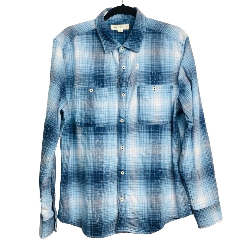 NWOT Aeropostale Sz Medium Blue & White Plaid Button Down Long Sleeve Shirt